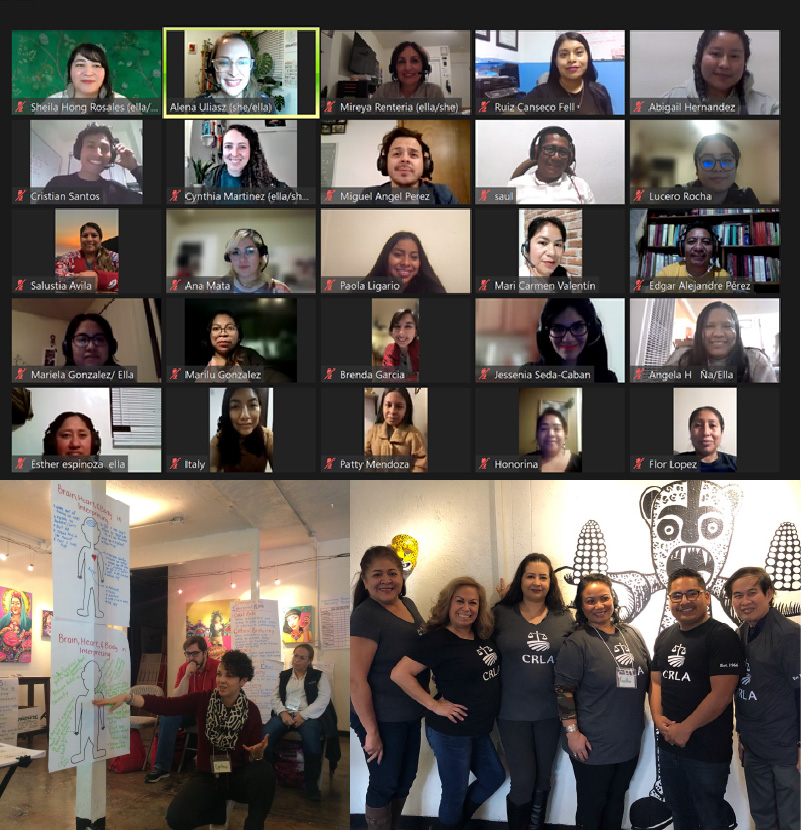 photo collage of past CRLA Engaged Interpreting trainings showing participants on Zoom and in person